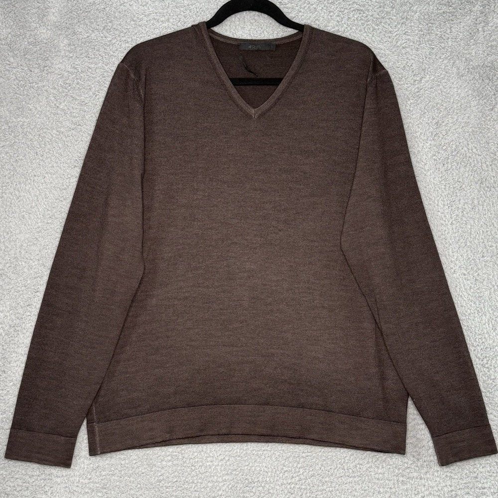 Raffi Merino Wool V-Neck Sweater Men's L Chocolate Brown‎ Soft Pullover Italy
